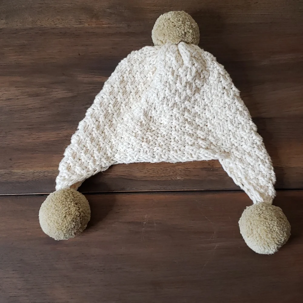 2H Knits 100% Cotton Infant Cable Knit PomPom Hat Sz XS